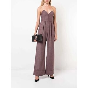 Fleur du Mal Corset Jumpsuit Purple Strapless Wide Leg Houndstooth, Size 1 (XS)
